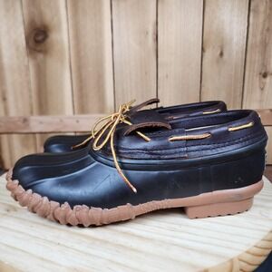 Schnees Duck Shoes Mens Size 7 Brown Black Rubber Leather Slip On Waterproof